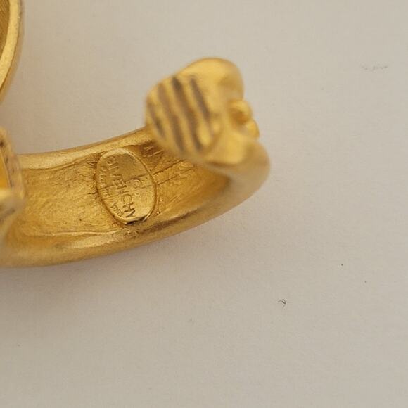 Vintage Givenchy Drop Gold Tone Clip on Earrings Round Glam Statment Logo Retro - Picture 7 of 11